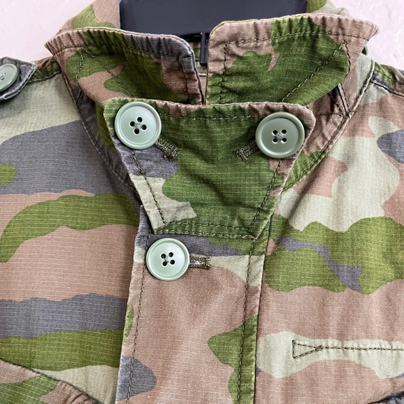 J Crew Olive Green Camouflage Field Military Jacket Women’s, Utility Pockets, S - Picture 10 of 11